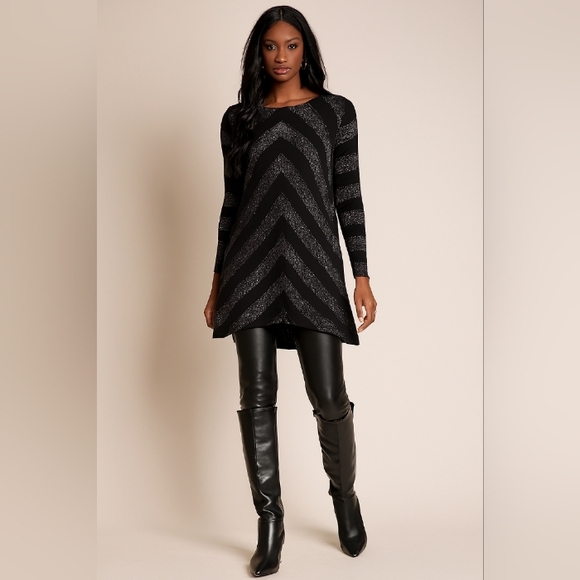 INC Metallic Asymmetrical Semi Sheer Tunic Black Medium - Picture 11 of 11